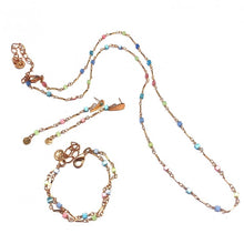Set Necklace, Bracelet & Earrings With Colourful Crystals - Rose Gold Plated