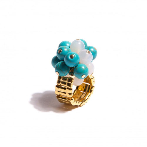Turquoise & Agate Gold Ring