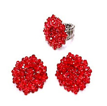 Set Earrings & Ring with Red Crystal
