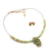 Set Choker Green Crystals & Earrings Green Jade - Gold Plated
