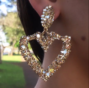 Heart Earrings with Golden Crystals