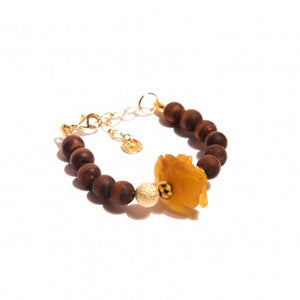 Brown Bracelet with Beads in Jasper & Amber Stone - Gold plated