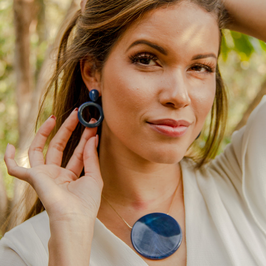 Blue Circle Agate Earrings