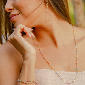 Set Necklace, Bracelet & Earrings With Colourful Crystals - Rose Gold Plated