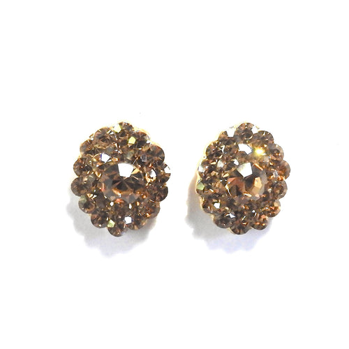 Oval Earrings Encrusted with Golden Crystal