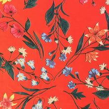 Flowers Geometric Red & Blue Silk Scarf