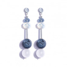 Blue Jasper Earrings with White Agate & Opal  - Silver Plated