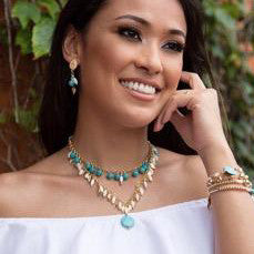 2 in 1 Choker & Necklace Turquoise, Pearls