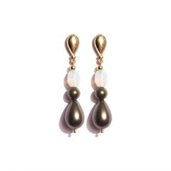 Shell Pearls & Opal Earrings, Gold Pated