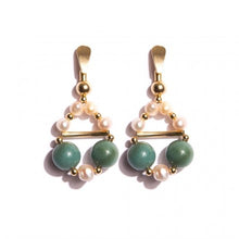 Green Jade Earrings with Pearls - Gold Plated